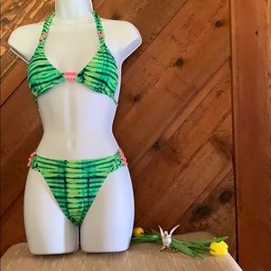Victoria Secret green with orange beads Bikini Top